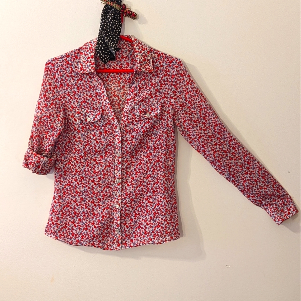 MNG Collection long sleeve blouse with red floral pattern